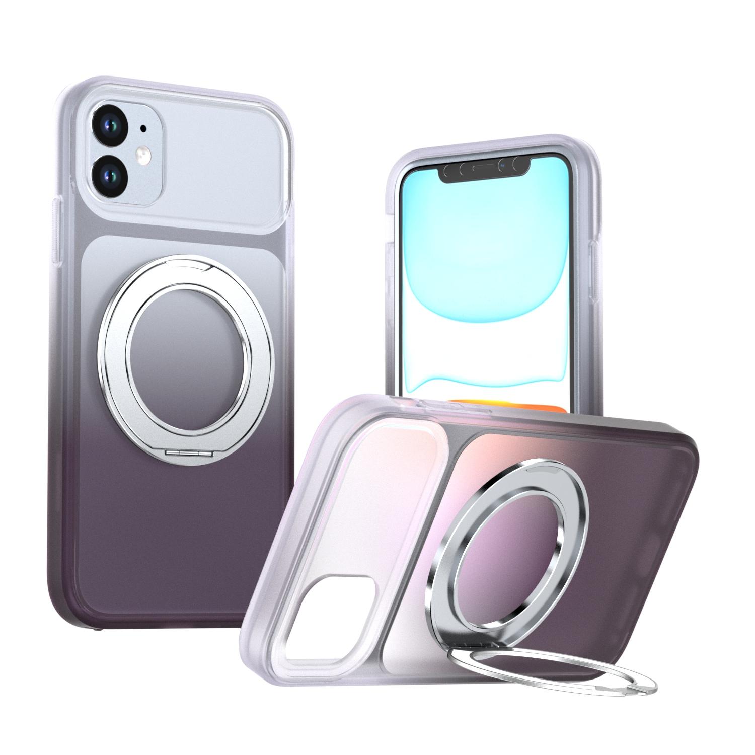 For iPhone 11 Phantom Skin Feel Gradient 360 Degree Rotating Holder Phone Case(Grey) - Shopkiz.com