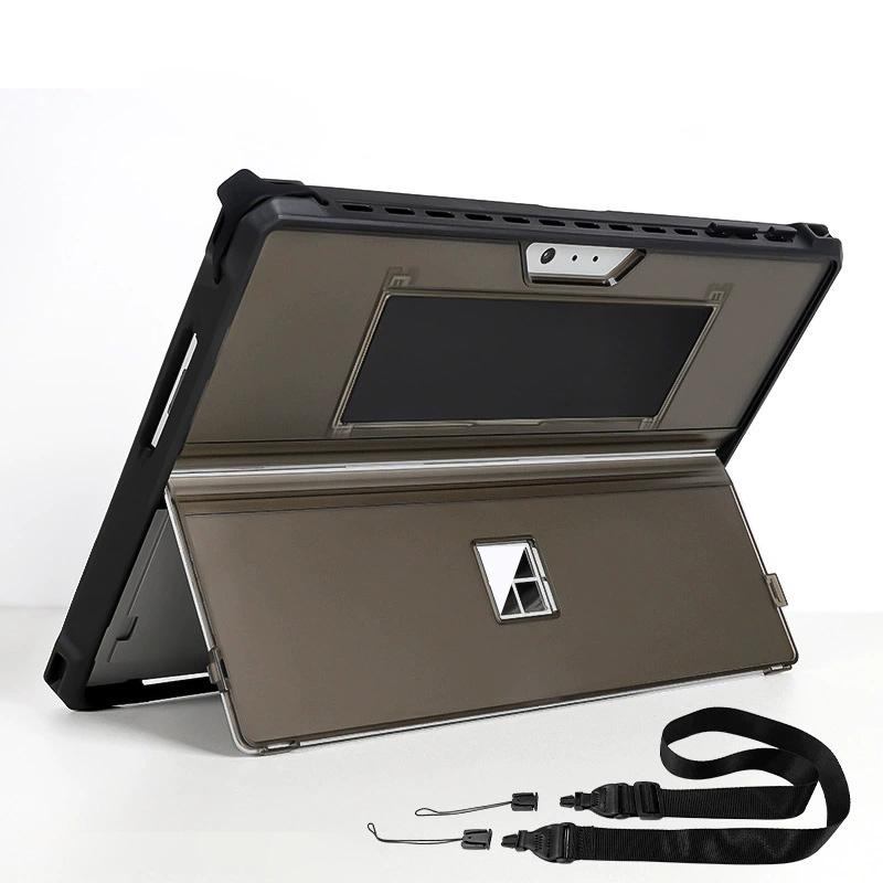 For Microsoft Surface Pro 13 / 11 / 10 Frosted PC Tablet Case with Wrist Strap & Shoulder Strap(Black) - Shopkiz.com