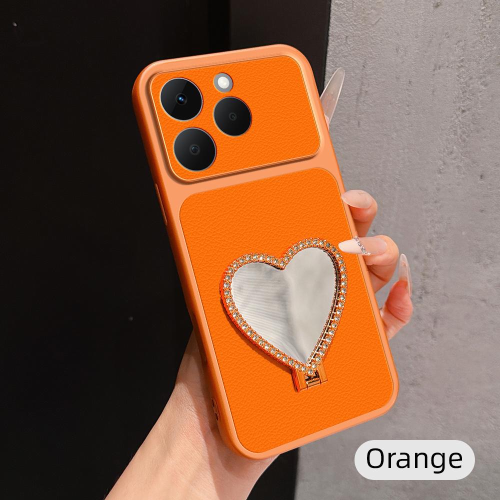 For Realme 15T 5G Lambskin Series Skin Feel Shockproof Phone Case with Heart Mirror Holder(Orange) - Shopkiz.com