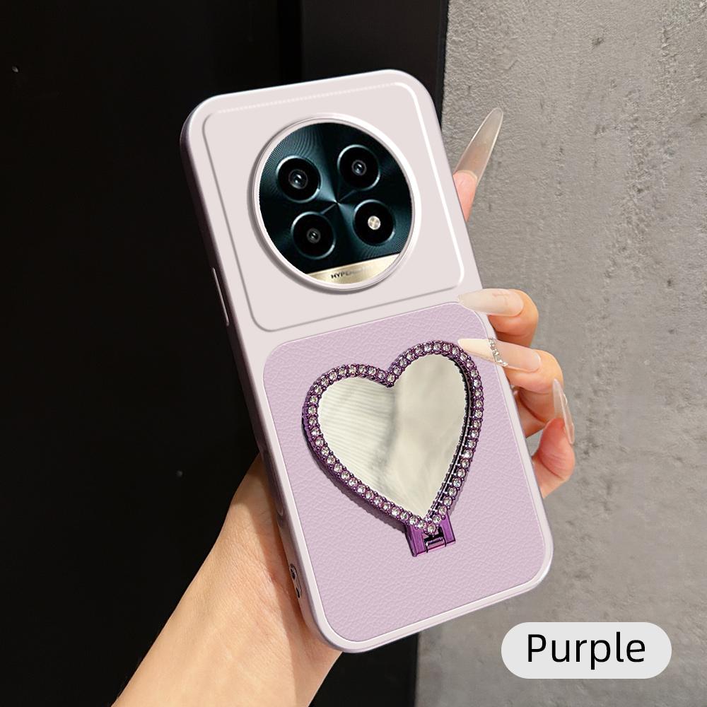 For Realme 13 Pro Lambskin Series Skin Feel Shockproof Phone Case with Heart Mirror Holder(Purple) - Shopkiz.com