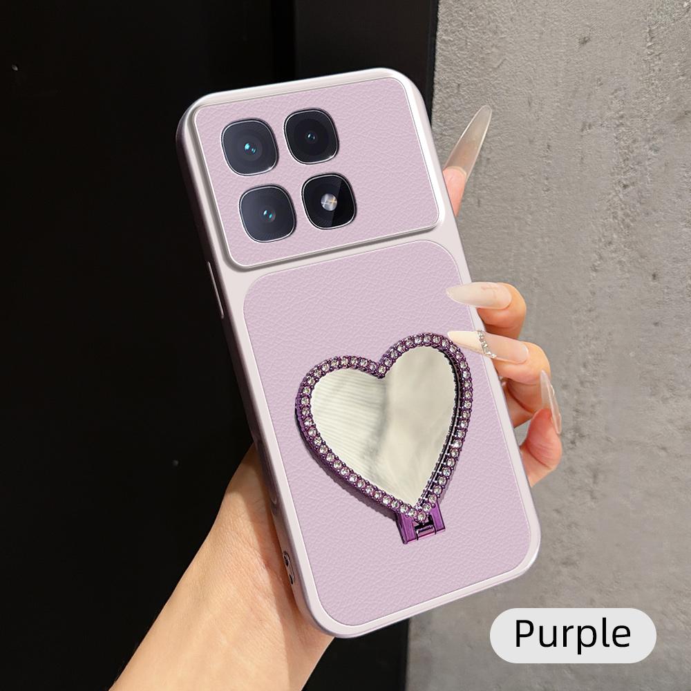 For Redmi K70 Ultra Lambskin Series Skin Feel Shockproof Phone Case with Heart Mirror Holder(Purple) - Shopkiz.com