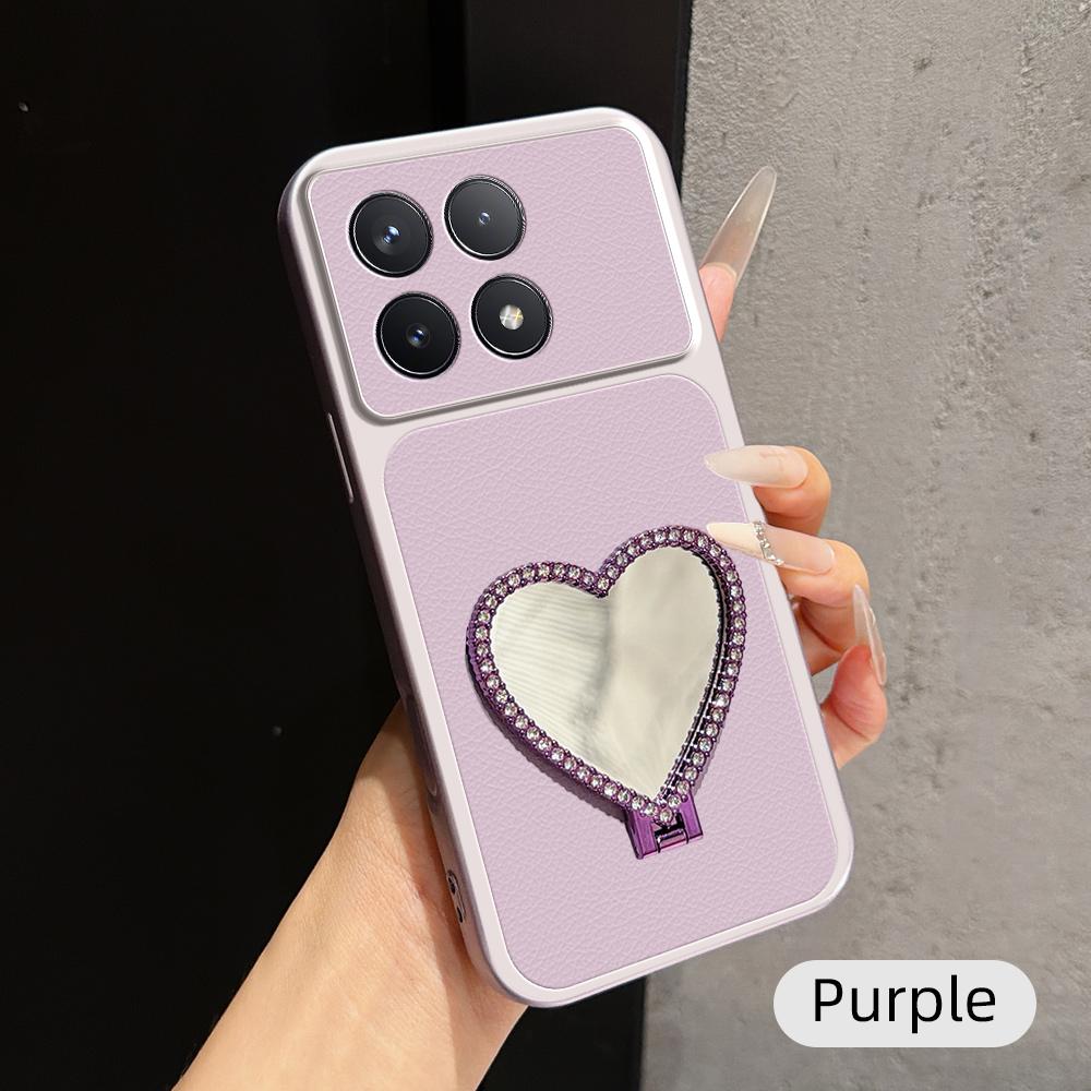 For Redmi Note 12 Turbo Lambskin Series Skin Feel Shockproof Phone Case with Heart Mirror Holder(Purple) - Shopkiz.com