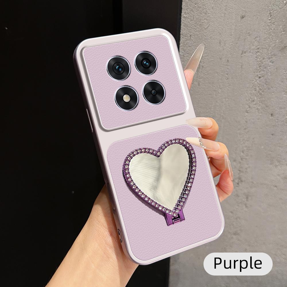 For Redmi Note 14 Pro 5G Lambskin Series Skin Feel Shockproof Phone Case with Heart Mirror Holder(Purple) - Shopkiz.com