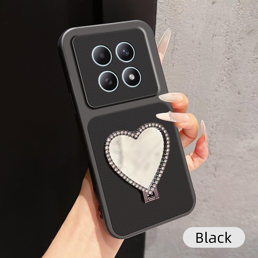 For Redmi Note 15 5G / 4G Global 164mm Lambskin Series Skin Feel Shockproof Phone Case with Heart Mirror Holder(Black) - Shopkiz.com
