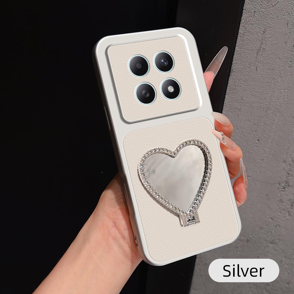 For Redmi Note 15 5G / 4G Global 164mm Lambskin Series Skin Feel Shockproof Phone Case with Heart Mirror Holder(Silver) - Shopkiz.com
