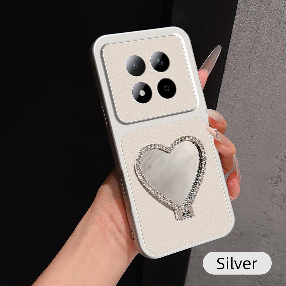 For Redmi Note 15 Pro 5G Global 163.6mm Lambskin Series Skin Feel Shockproof Phone Case with Heart Mirror Holder(Silver) - Shopkiz.com