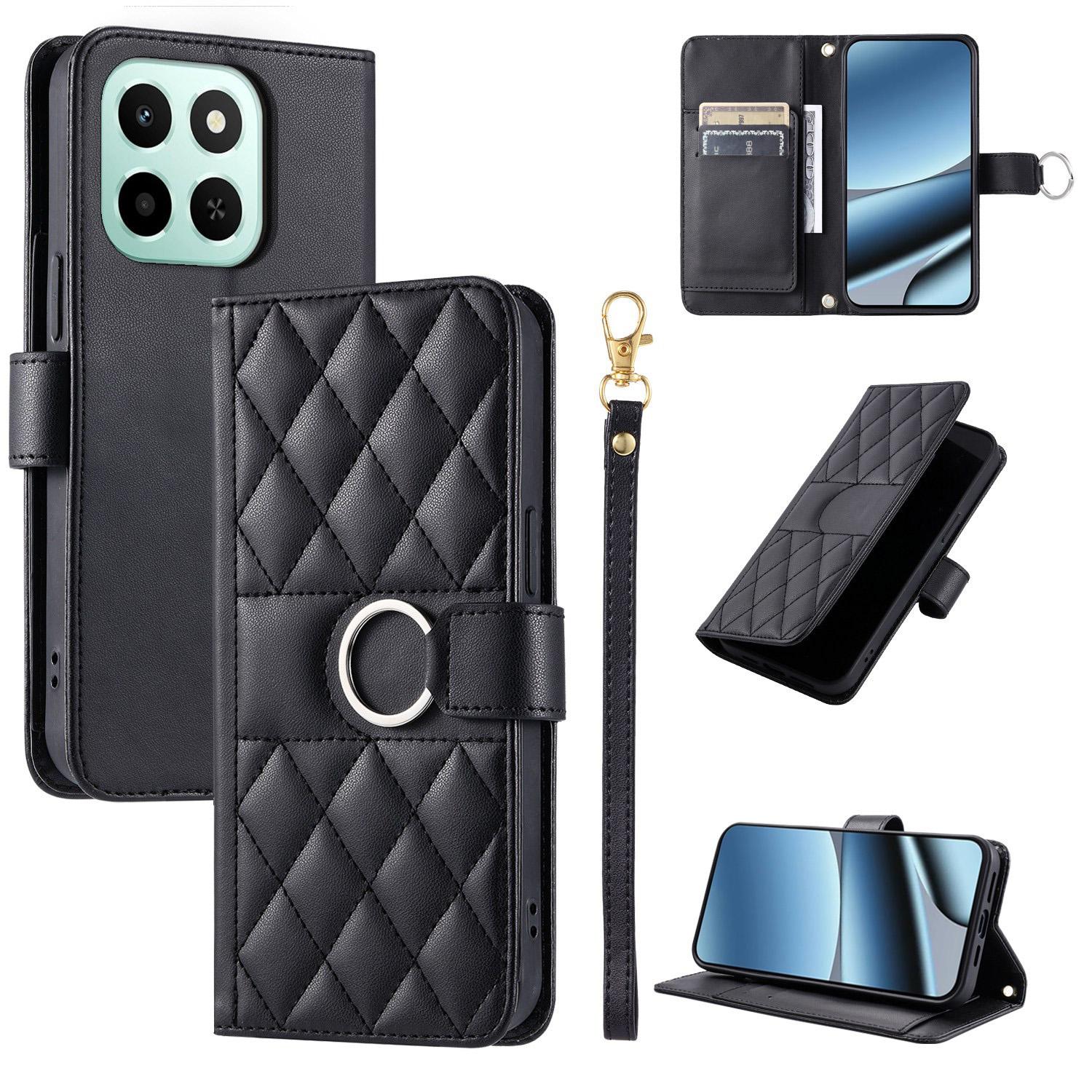For Honor X6c / X6b 4G / X6a Ring Buckle Rhombic Leather Phone Case(Black) - Shopkiz.com
