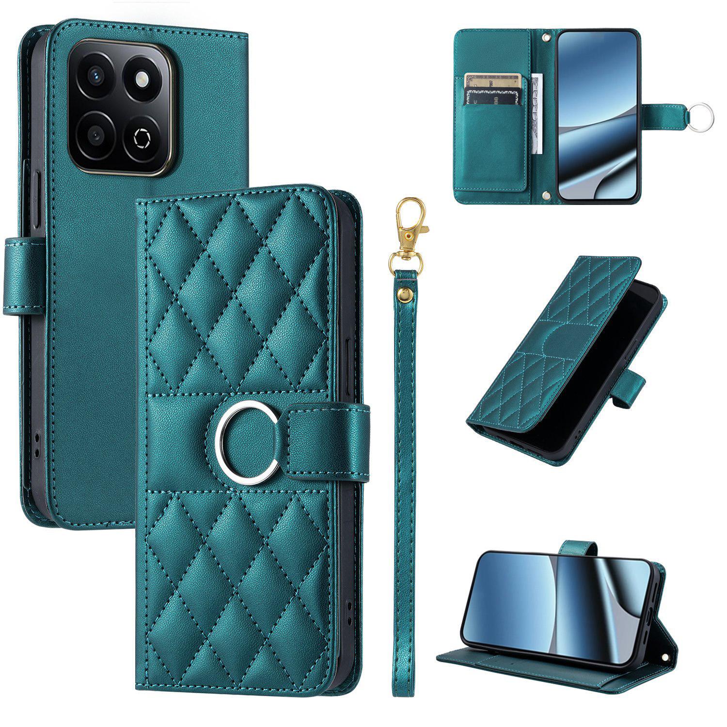 For Honor X7c 4G / 200 Smart / Play9T 5G Ring Buckle Rhombic Leather Phone Case(Green) - Shopkiz.com