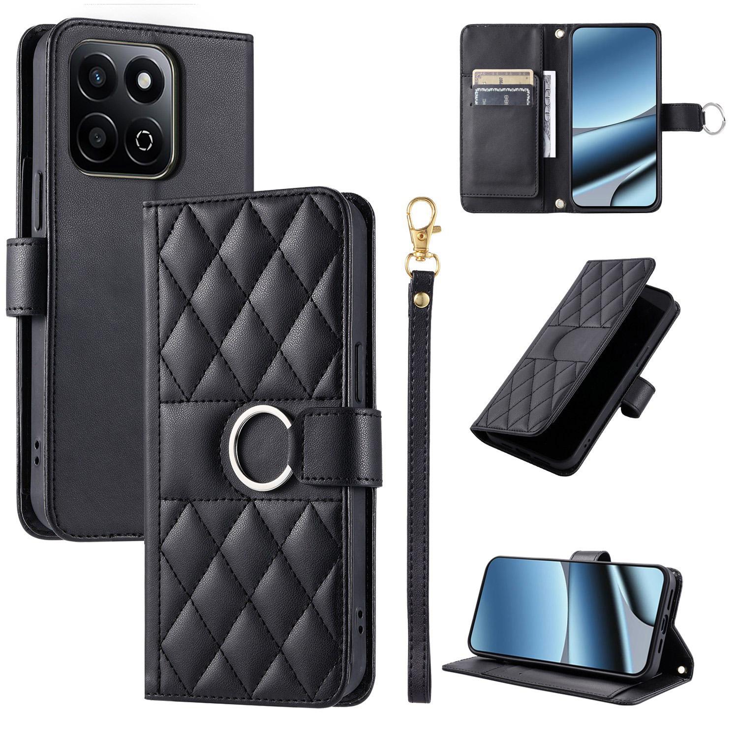 For Honor X7c 4G / 200 Smart / Play9T 5G Ring Buckle Rhombic Leather Phone Case(Black) - Shopkiz.com