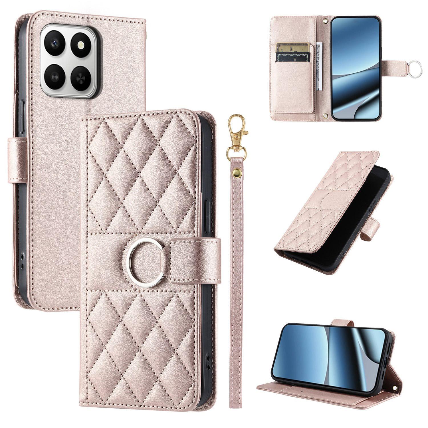 For Honor 400 Smart / X7d 5G Ring Buckle Rhombic Leather Phone Case(Rose Gold) - Shopkiz.com