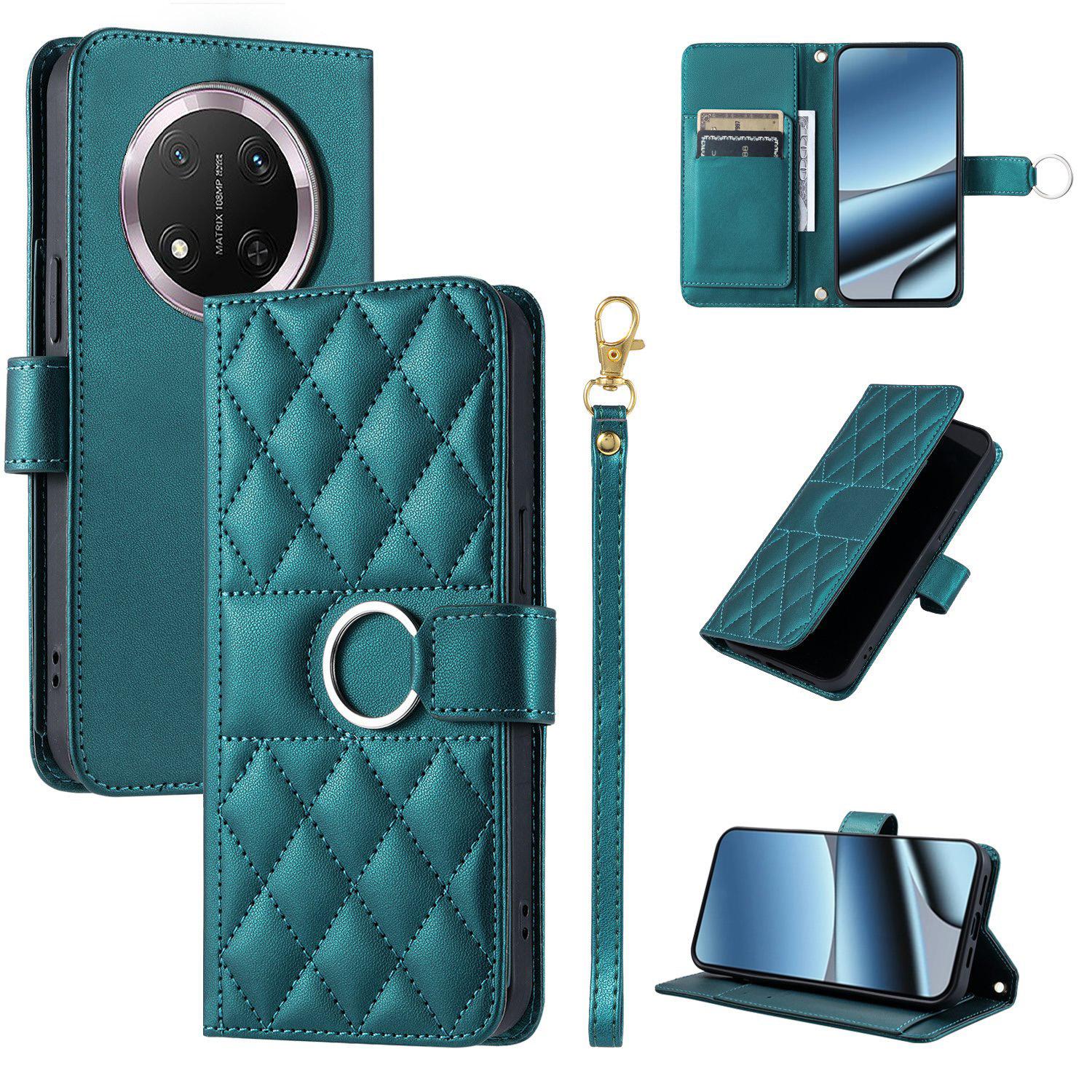 For Honor X9c / Magic7 Lite Ring Buckle Rhombic Leather Phone Case(Green) - Shopkiz.com