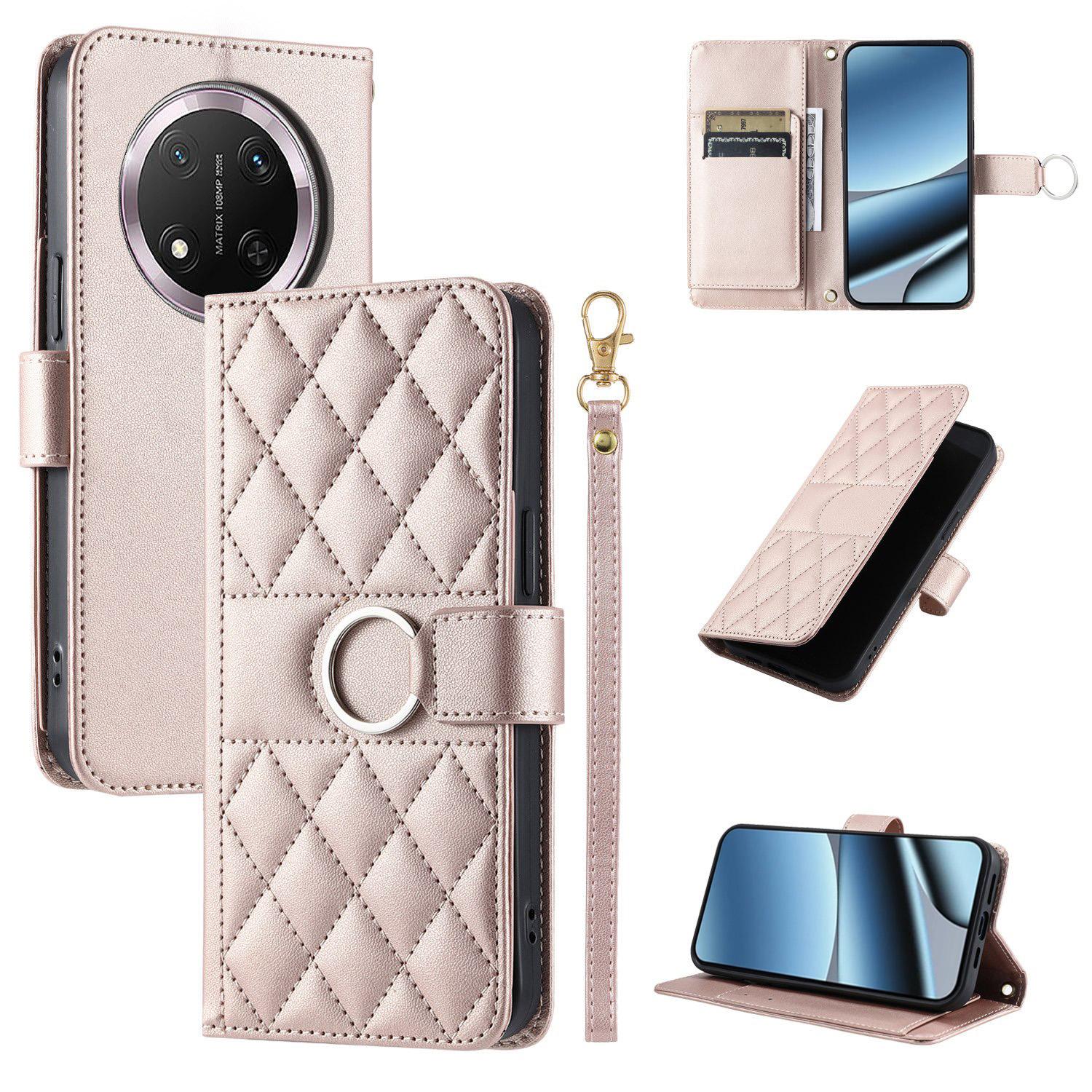 For Honor X9c / Magic7 Lite Ring Buckle Rhombic Leather Phone Case(Rose Gold) - Shopkiz.com