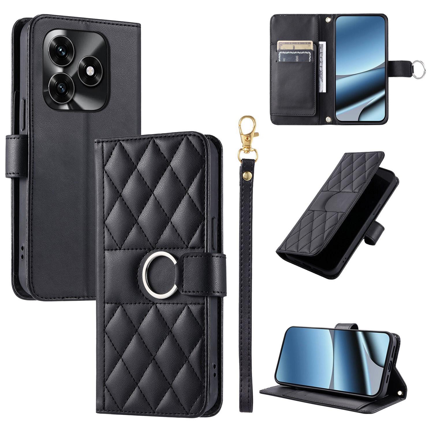 For Honor X5c 4G / X5c Plus / Play 10A Ring Buckle Rhombic Leather Phone Case(Black) - Shopkiz.com