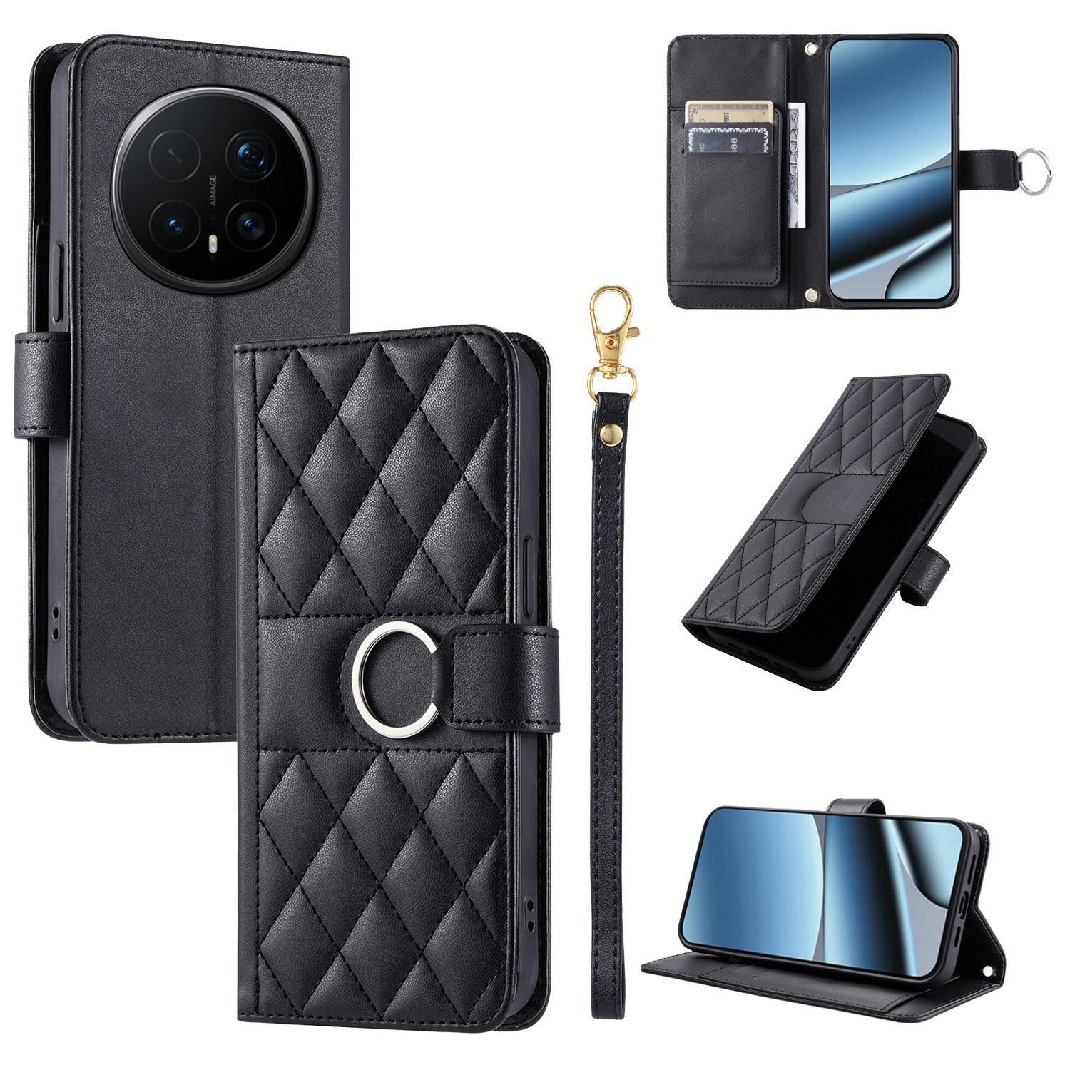 For Honor Magic8 Pro Ring Buckle Rhombic Leather Phone Case(Black) - Shopkiz.com