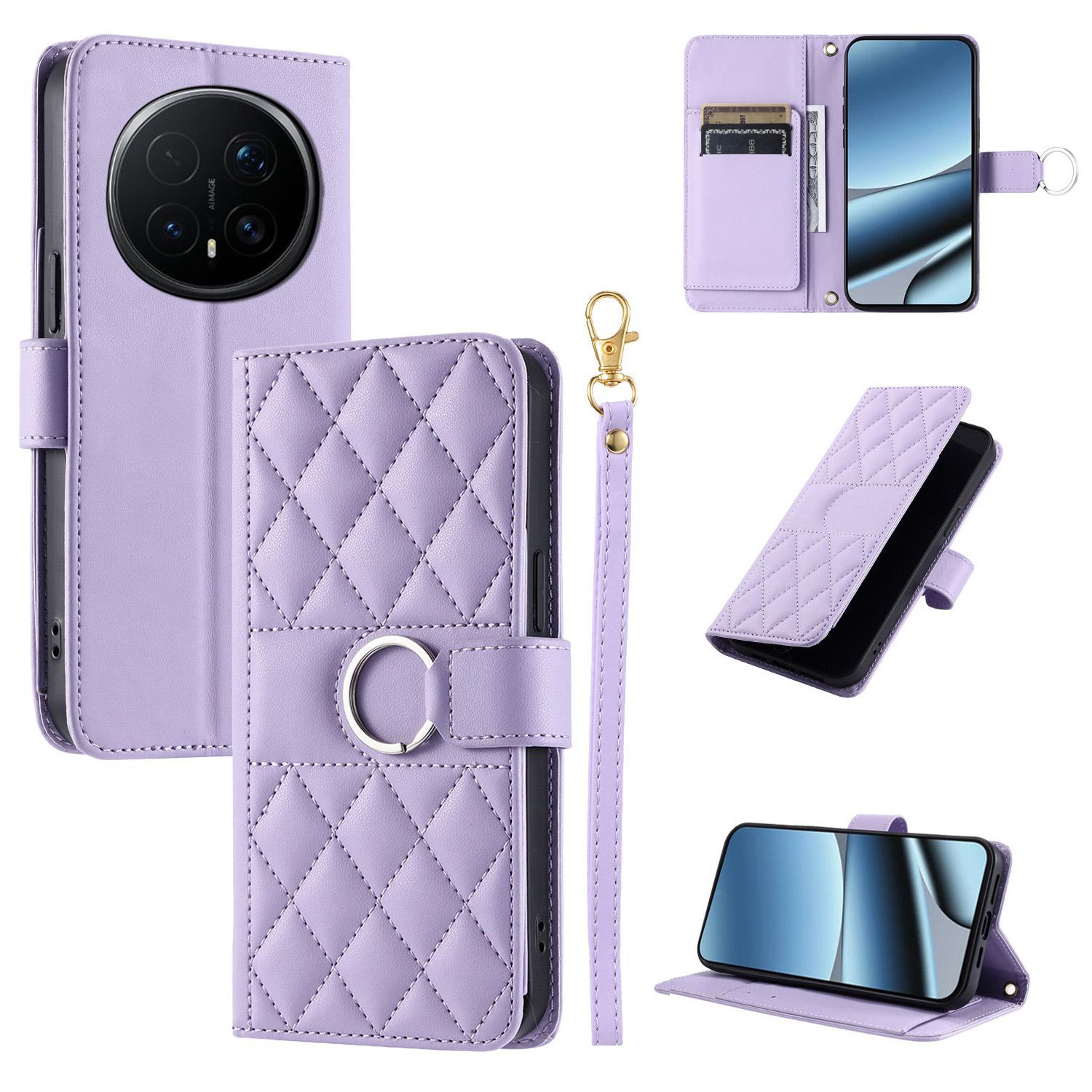 For Honor Magic8 Pro Ring Buckle Rhombic Leather Phone Case(Purple) - Shopkiz.com