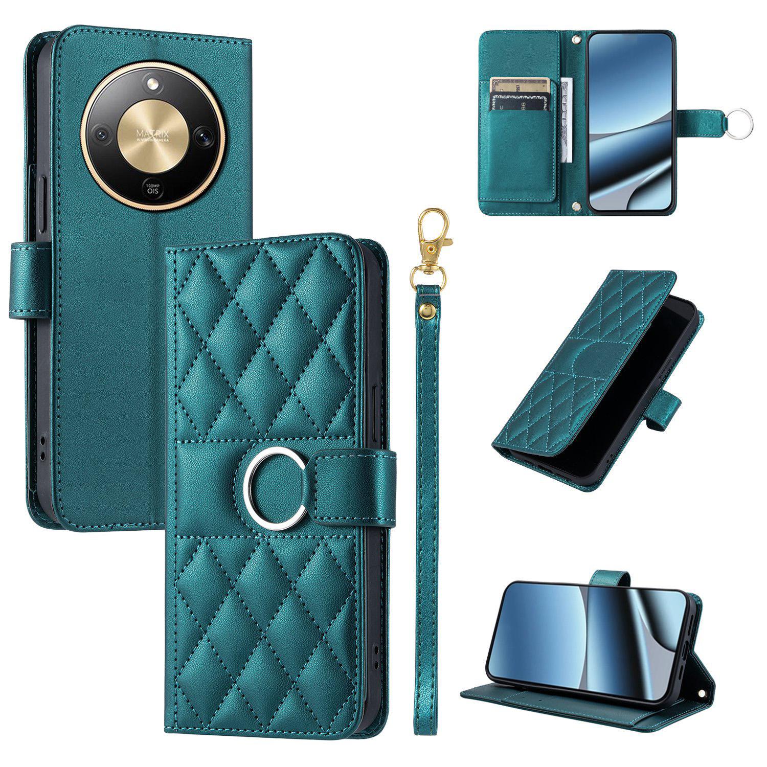 For Honor Magic8 Lite / X9d / X70 5G Ring Buckle Rhombic Leather Phone Case(Green) - Shopkiz.com