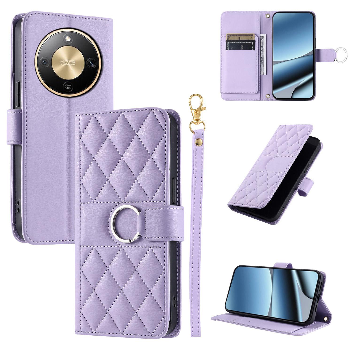 For Honor Magic8 Lite / X9d / X70 5G Ring Buckle Rhombic Leather Phone Case(Purple) - Shopkiz.com