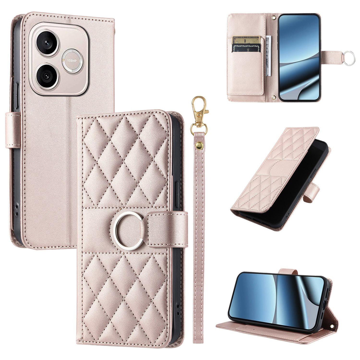 For Honor 600 Lite Global / 500 Smart 5G Ring Buckle Rhombic Leather Phone Case(Rose Gold) - Shopkiz.com