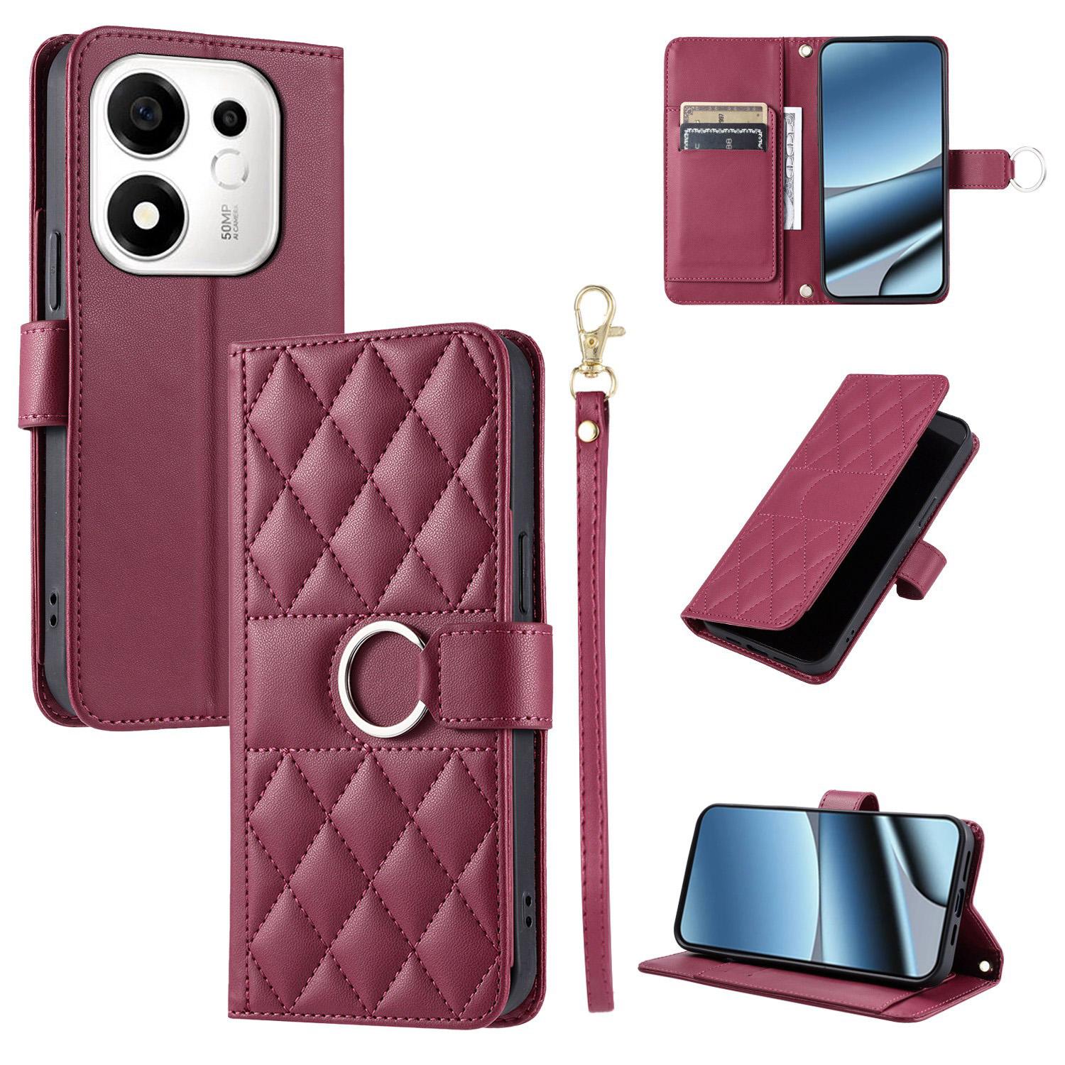 For Honor 600 Smart 5G Ring Buckle Rhombic Leather Phone Case(Red) - Shopkiz.com