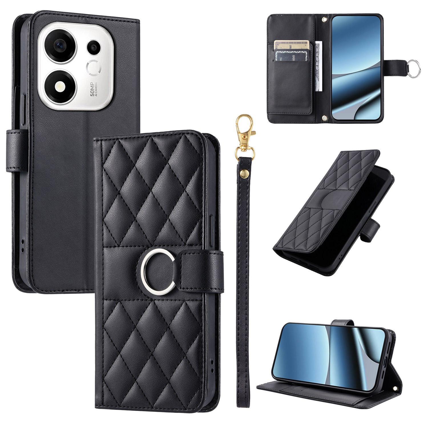 For Honor 600 Smart 5G Ring Buckle Rhombic Leather Phone Case(Black) - Shopkiz.com