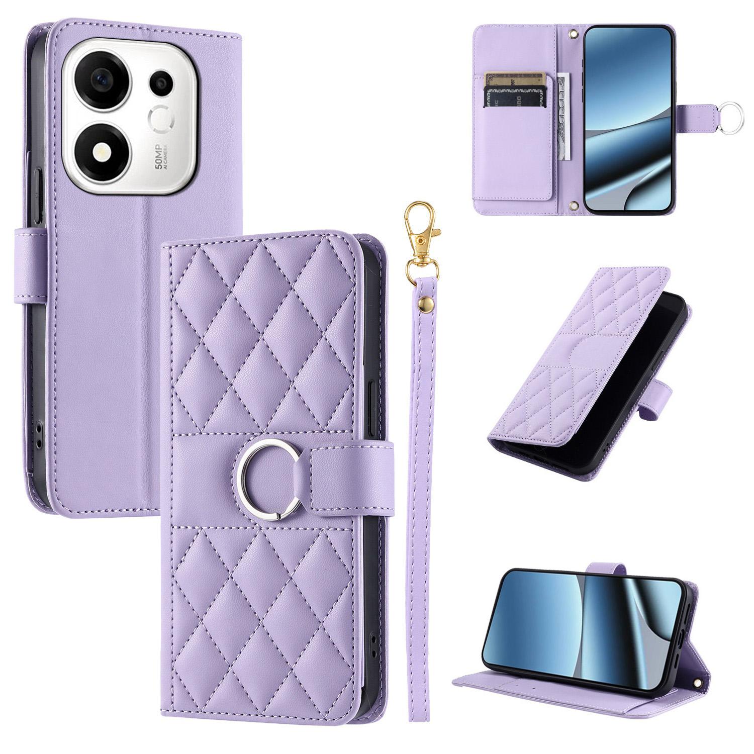 For Honor 600 Smart 5G Ring Buckle Rhombic Leather Phone Case(Purple) - Shopkiz.com