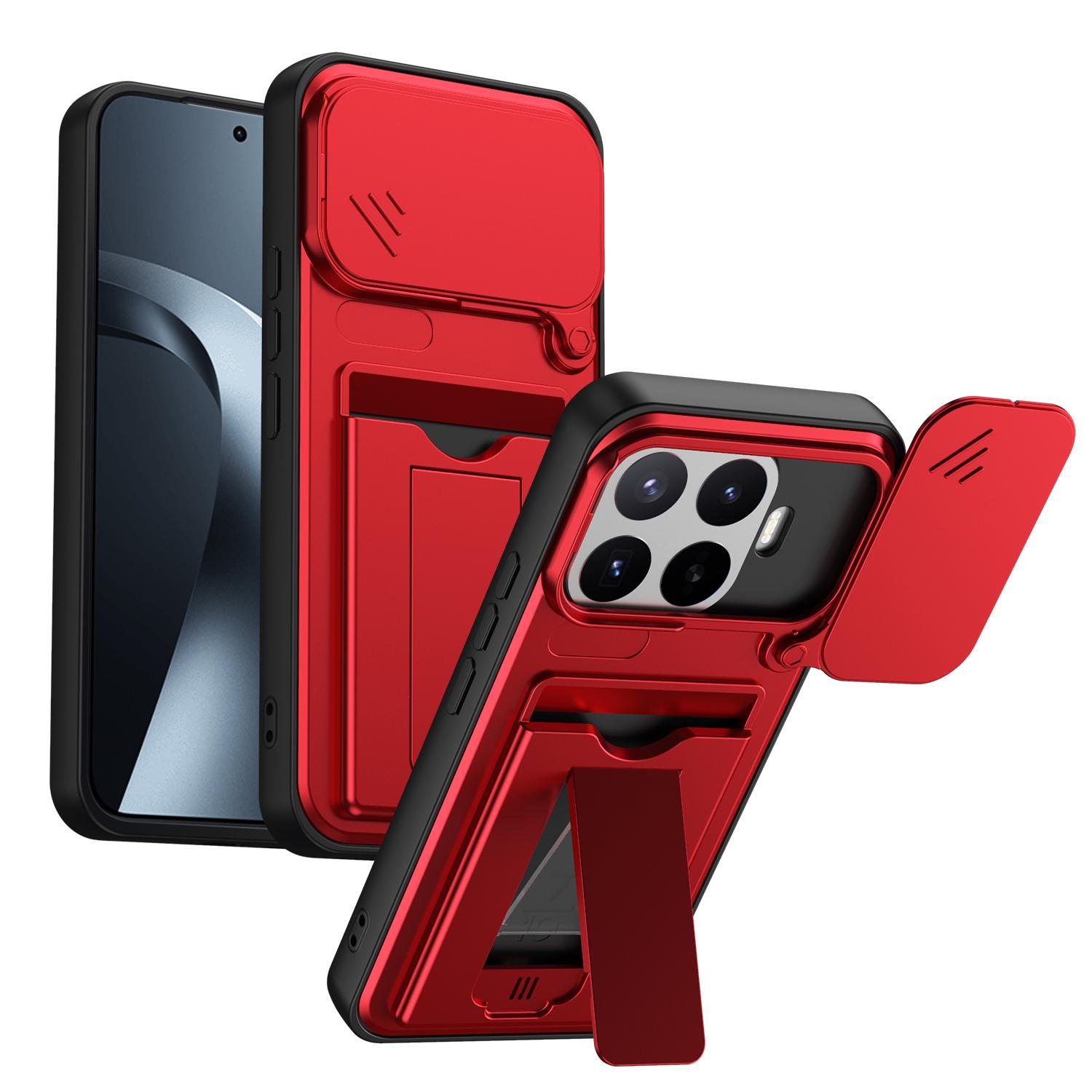For Xiaomi 17T Pro 5G Card Holder Series Sliding Lens Cover PC Hybrid TPU Phone Case(Red) - Shopkiz.com
