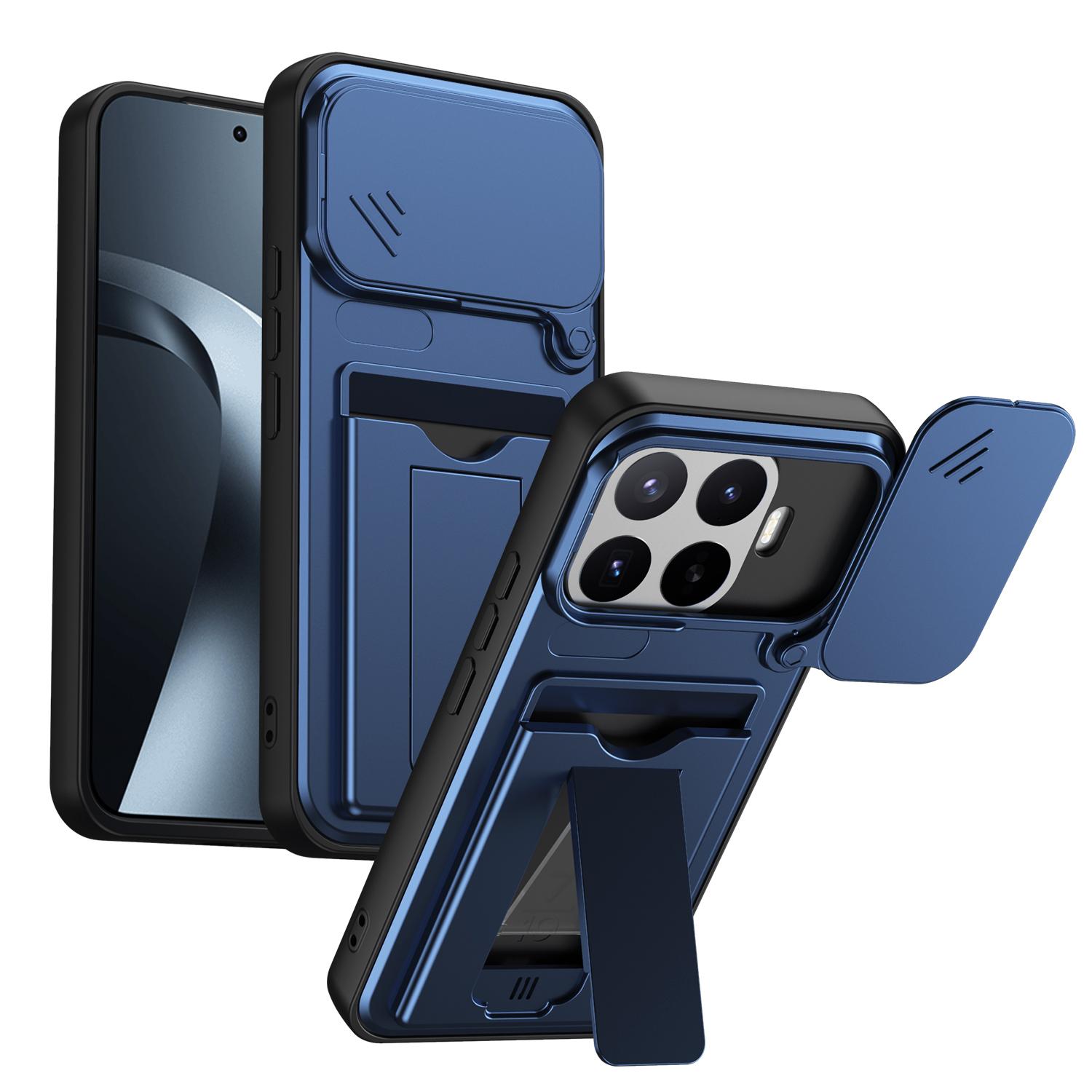 For Xiaomi 17T Pro 5G Card Holder Series Sliding Lens Cover PC Hybrid TPU Phone Case(Blue) - Shopkiz.com