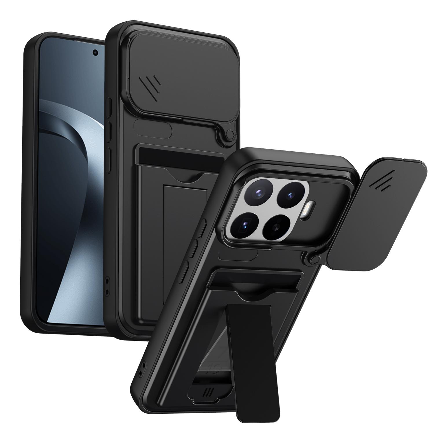For Xiaomi 17T Pro 5G Card Holder Series Sliding Lens Cover PC Hybrid TPU Phone Case(Black) - Shopkiz.com