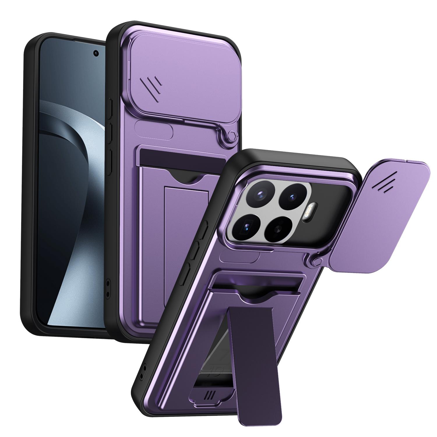 For Xiaomi 17T Pro 5G Card Holder Series Sliding Lens Cover PC Hybrid TPU Phone Case(Purple) - Shopkiz.com
