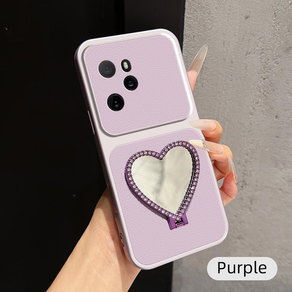 For Honor 100 Pro Lambskin Series Skin Feel Shockproof Phone Case with Heart Mirror Holder(Purple) - Shopkiz.com