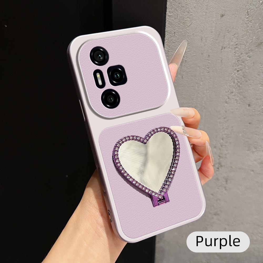 For Honor 300 Pro Lambskin Series Skin Feel Shockproof Phone Case with Heart Mirror Holder(Purple) - Shopkiz.com