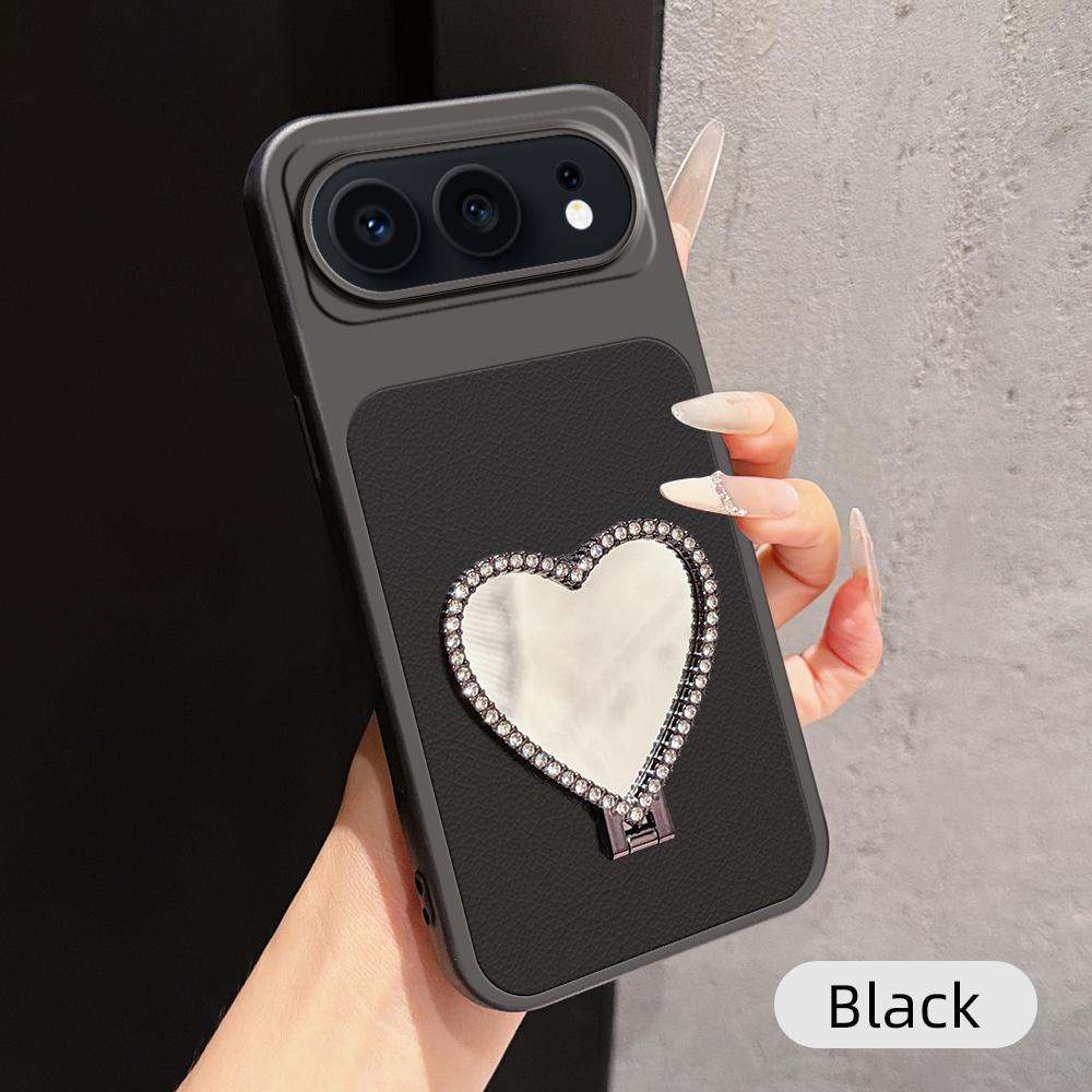 For Honor 500 Global 155.8mm Lambskin Series Skin Feel Shockproof Phone Case with Heart Mirror Holder(Black) - Shopkiz.com