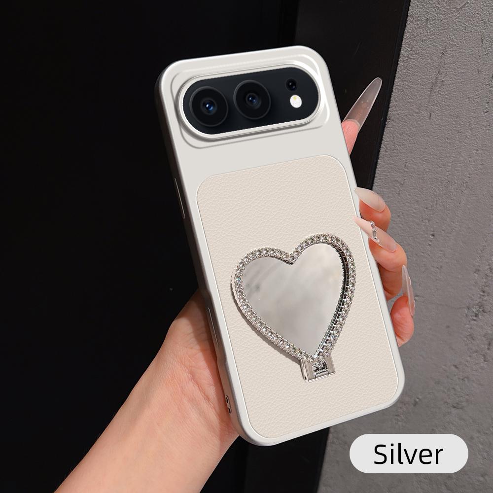 For Honor 500 Global 155.8mm Lambskin Series Skin Feel Shockproof Phone Case with Heart Mirror Holder(Silver) - Shopkiz.com