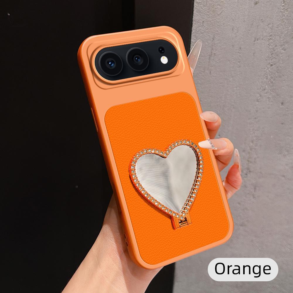 For Honor 500 Global 155.8mm Lambskin Series Skin Feel Shockproof Phone Case with Heart Mirror Holder(Orange) - Shopkiz.com