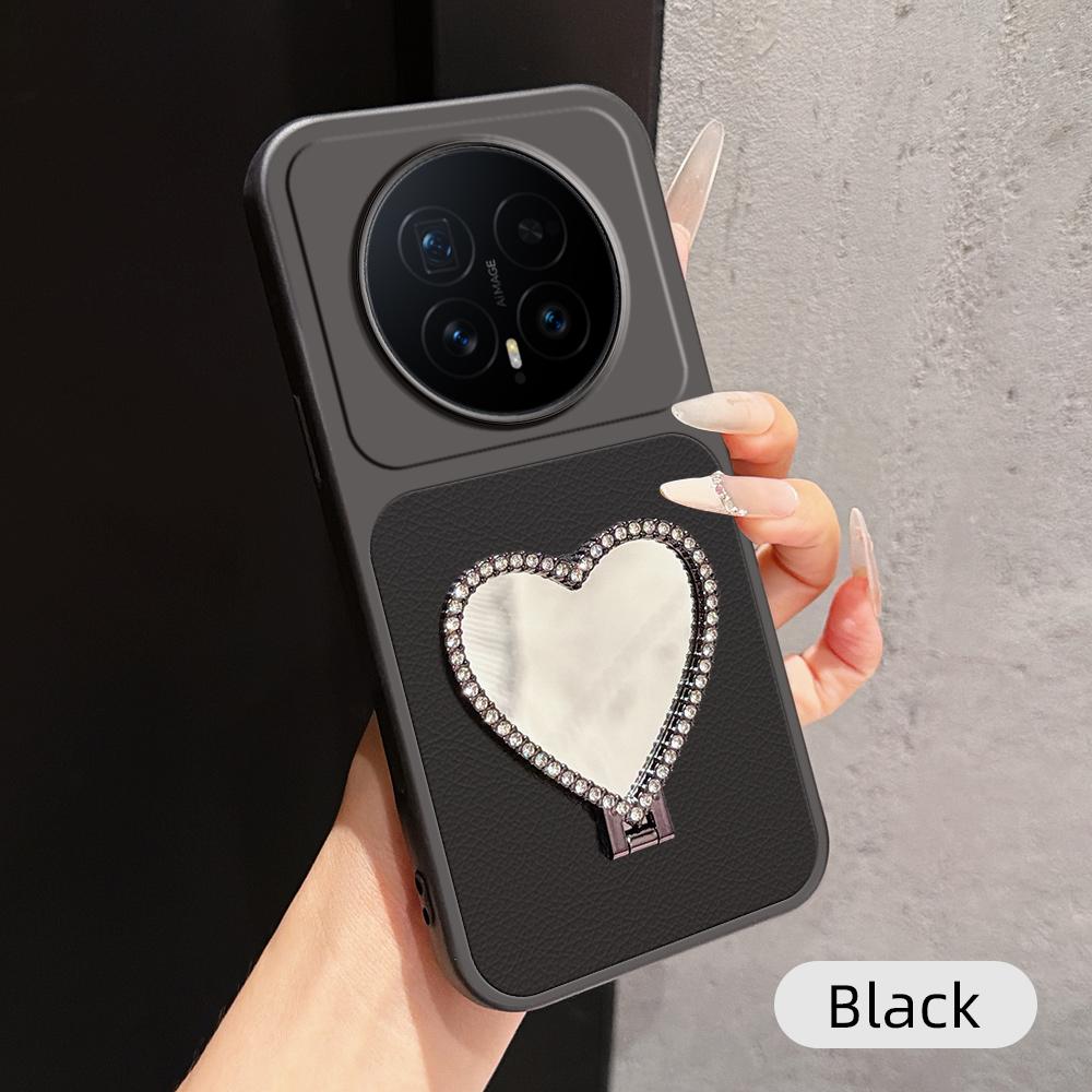 For Honor Magic8 Lambskin Series Skin Feel Shockproof Phone Case with Heart Mirror Holder(Black) - Shopkiz.com