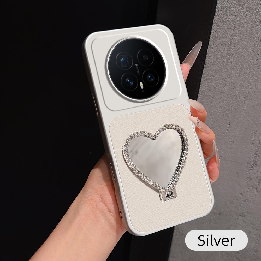 For Honor Magic8 Lambskin Series Skin Feel Shockproof Phone Case with Heart Mirror Holder(Silver) - Shopkiz.com