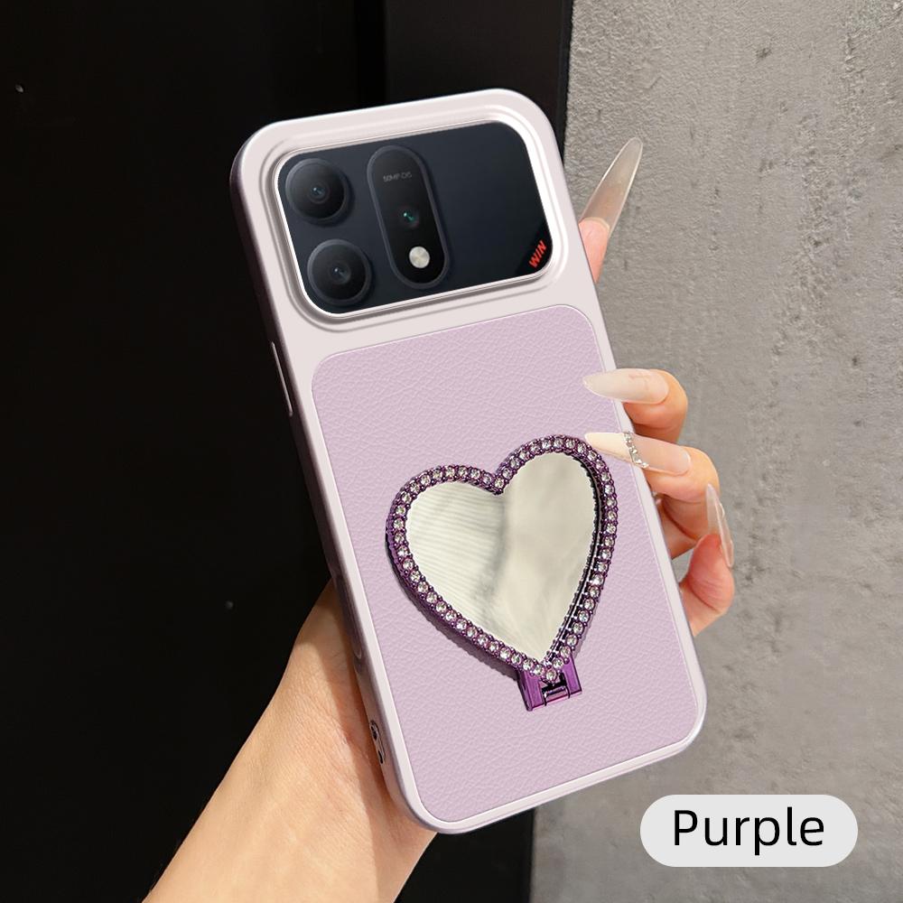 For Honor Win Turbo 5G Lambskin Series Skin Feel Shockproof Phone Case with Heart Mirror Holder(Purple) - Shopkiz.com