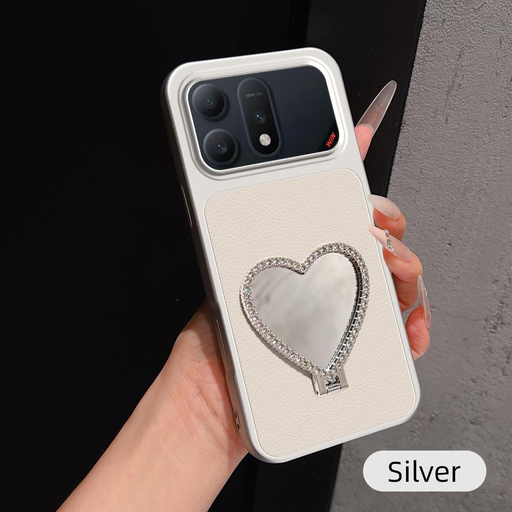 For Honor Win Turbo 5G Lambskin Series Skin Feel Shockproof Phone Case with Heart Mirror Holder(Silver) - Shopkiz.com
