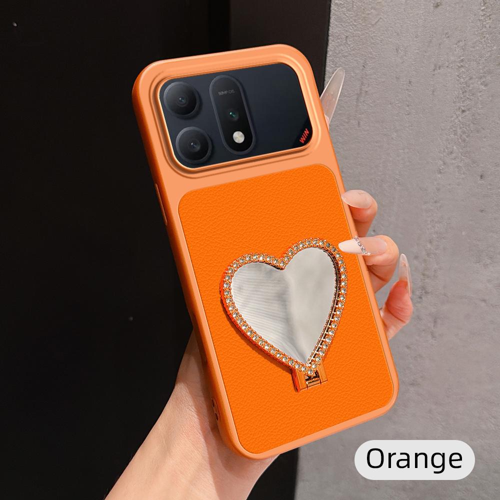 For Honor Win Turbo 5G Lambskin Series Skin Feel Shockproof Phone Case with Heart Mirror Holder(Orange) - Shopkiz.com