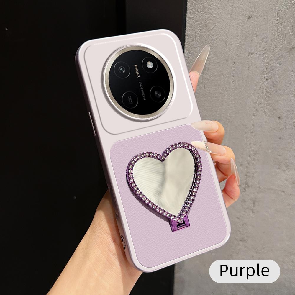 For Honor X80 Pro Max 5G Lambskin Series Skin Feel Shockproof Phone Case with Heart Mirror Holder(Purple) - Shopkiz.com
