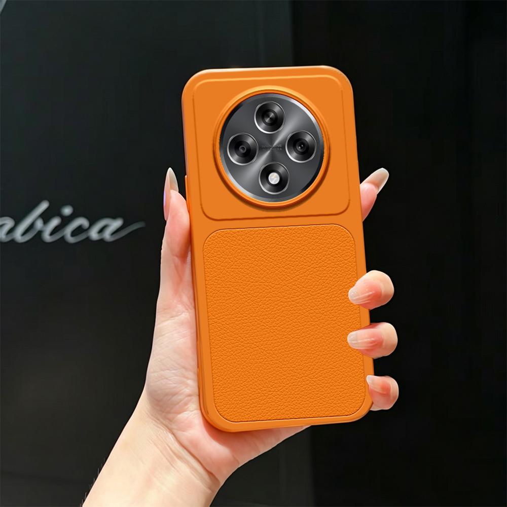 For OPPO A3 5G Global Lambskin Series Skin Feel Shockproof Phone Case(Orange) - Shopkiz.com