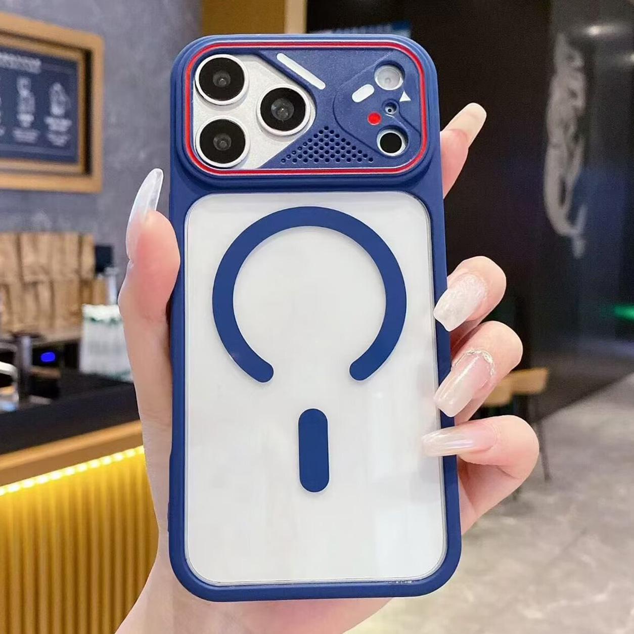 For iPhone 18 Pro Max Mirror Shield Iridescent Color Magnetic Phone Case(Blue) - Shopkiz.com