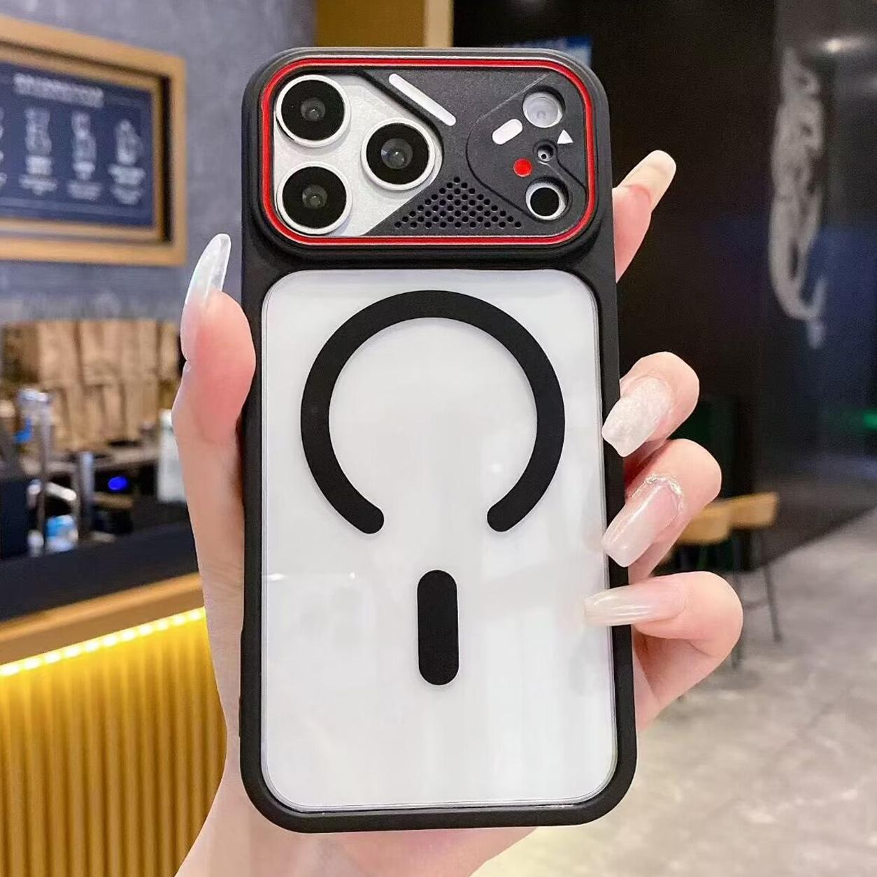 For iPhone 18 Pro Max Mirror Shield Iridescent Color Magnetic Phone Case(Black) - Shopkiz.com