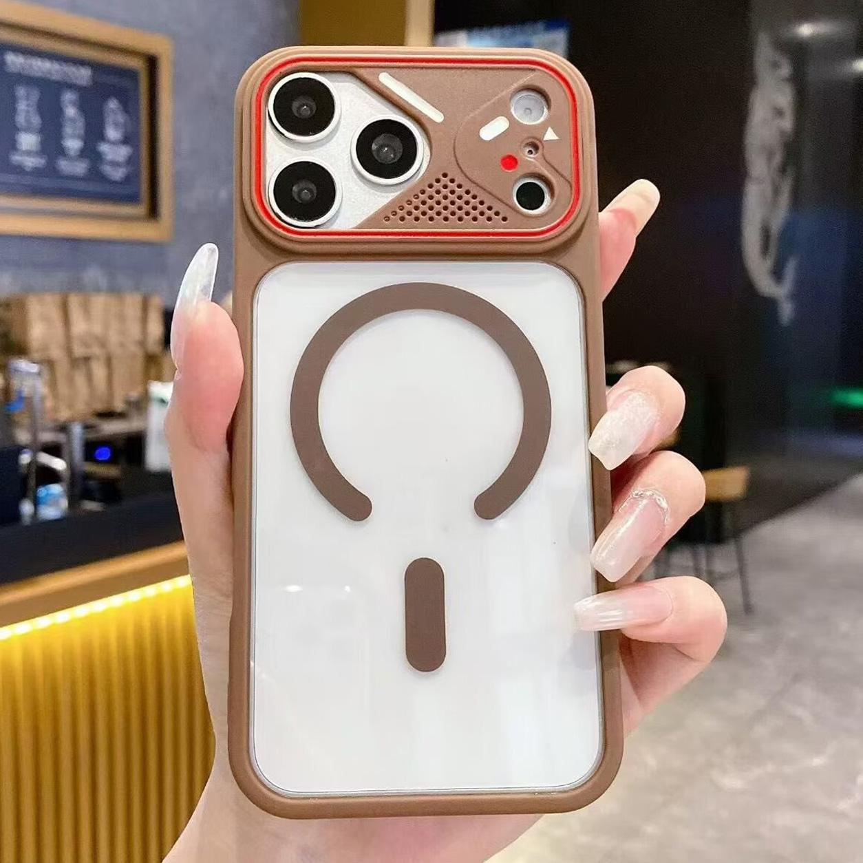 For iPhone 18 Pro Mirror Shield Iridescent Color Magnetic Phone Case(Brown) - Shopkiz.com