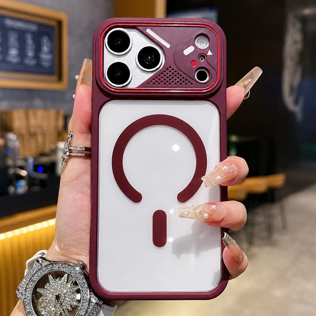 For iPhone 18 Pro Mirror Shield Iridescent Color Magnetic Phone Case(Red) - Shopkiz.com