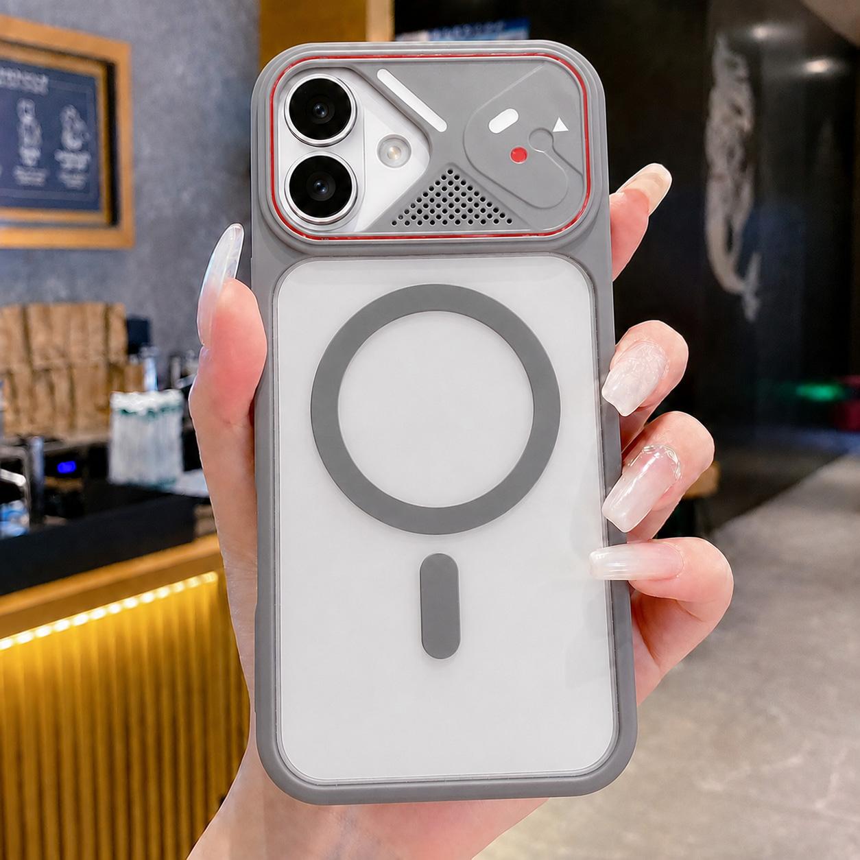 For iPhone 16 Mirror Shield Iridescent Color Magnetic Phone Case(Grey) - Shopkiz.com