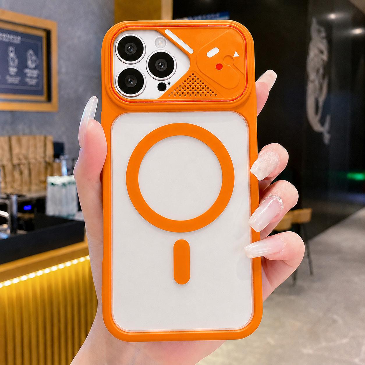 For iPhone 15 Pro Mirror Shield Iridescent Color Magnetic Phone Case(Orange) - Shopkiz.com