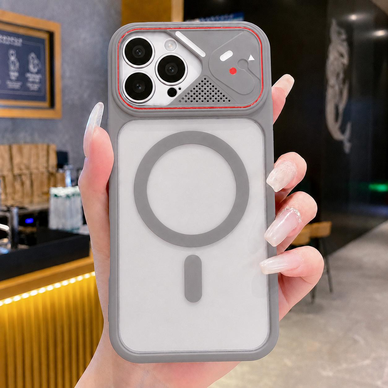 For iPhone 15 Pro Mirror Shield Iridescent Color Magnetic Phone Case(Grey) - Shopkiz.com