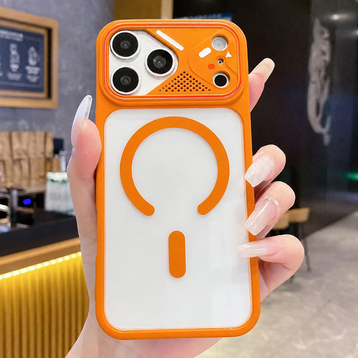 For iPhone 17 Pro Mirror Shield Iridescent Color Magnetic Phone Case(Orange) - Shopkiz.com