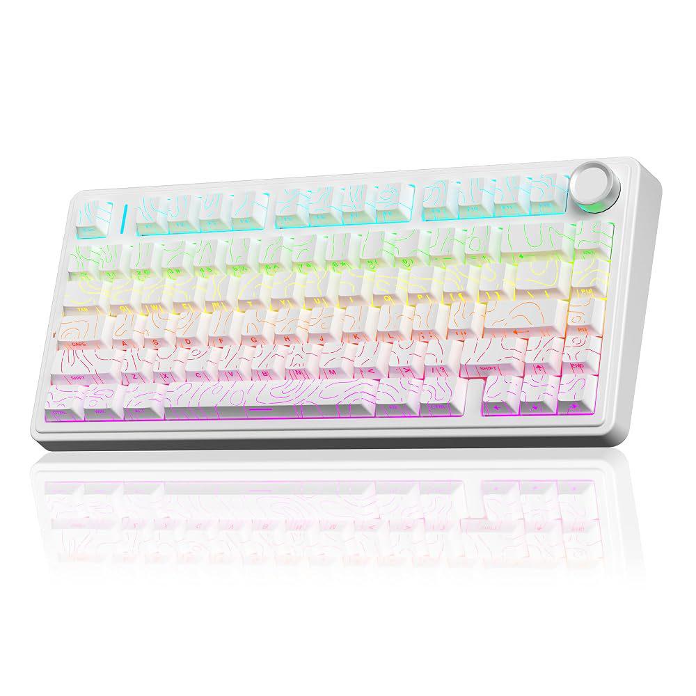 AULA F75HE 80 Keys Wired/2.4G/Bluetooth Tri-mode Custom Mechanical Keyboard(White Contour Lines Black Magnetic Axis) - Shopkiz.com